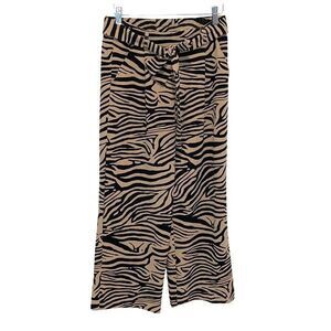 C by One Womens Animal Print Pull On Wide Leg Cropped Pants Black Tan Size XS